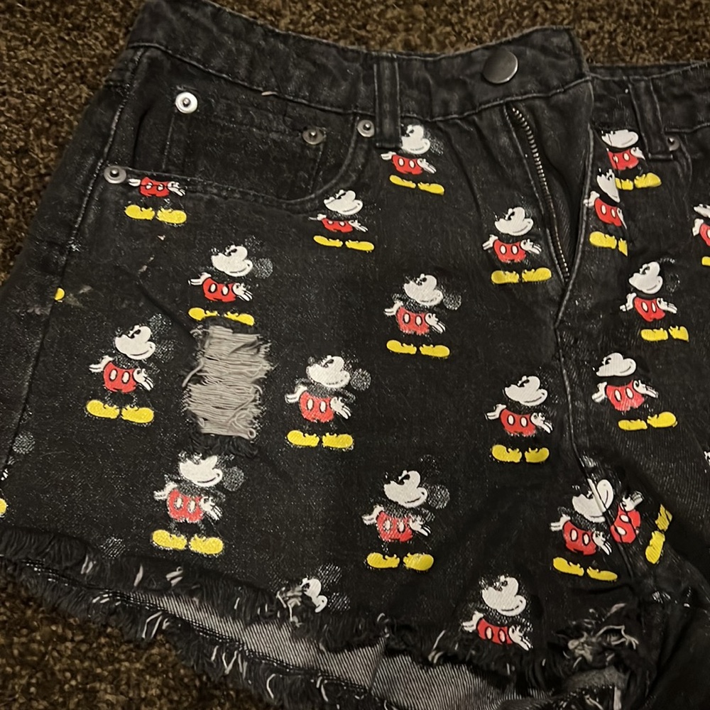 Disney Black Mickey Mouse Print Denim Jean Shorts - Picture 4 of 4